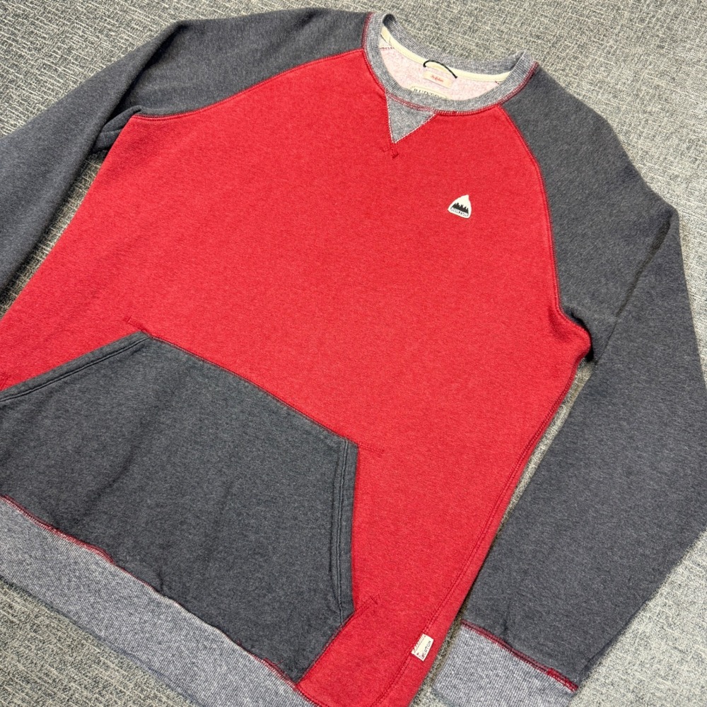Burton Sweatshirt Mens L Red Gray DryRide Raglan Crewneck Kangaroo Pocket